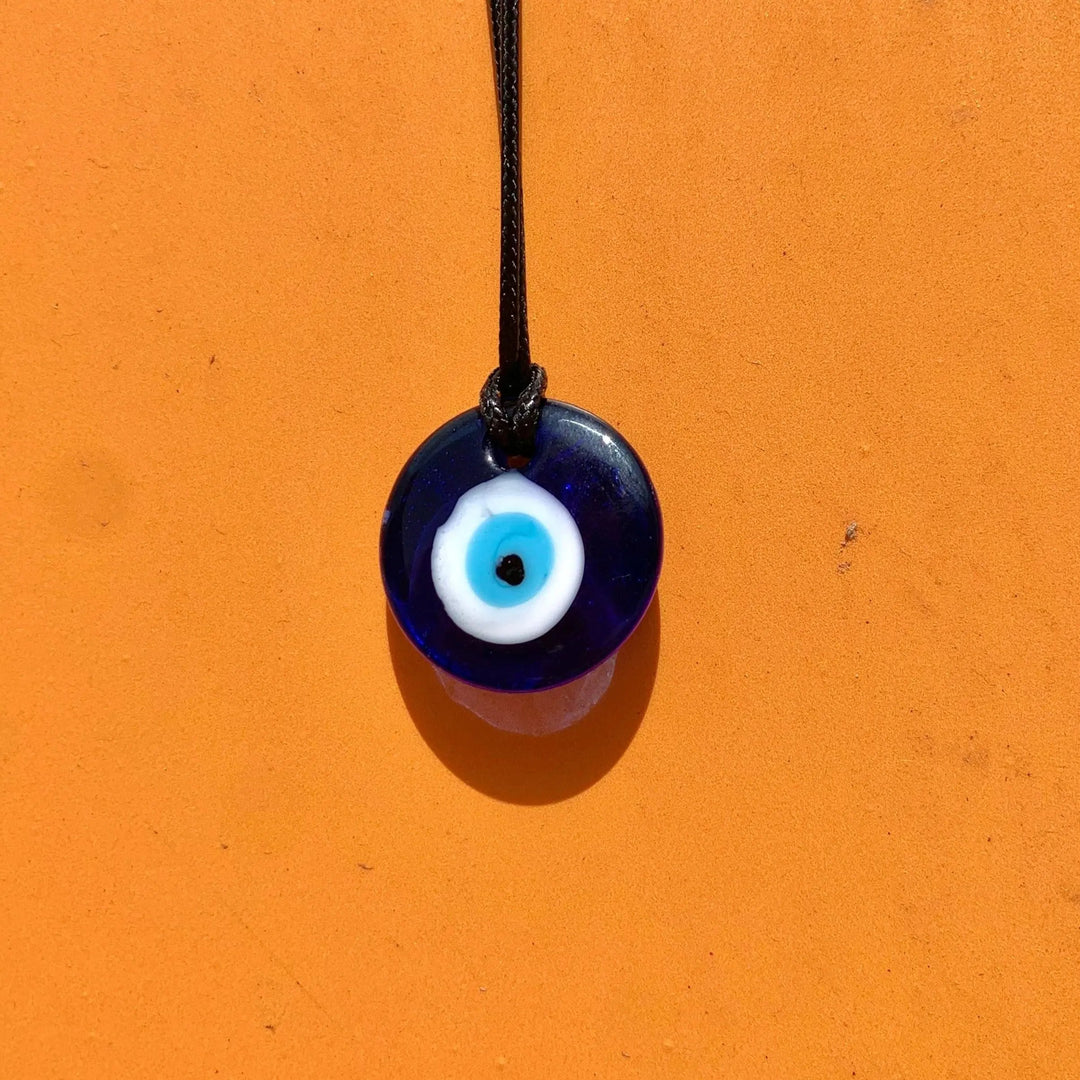 Vedhæng, flad evil eye, håndlavet glas, uden snor, 30 mm Greece