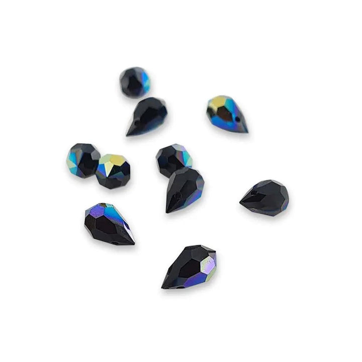 Sorte glasperler, preciosa crystal drops, jet ab, 6 x 10 mm Beadhouse of Copenhagen