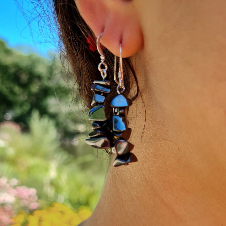 Øreringe, ørekrog blodsten chips, sterlingsølv Beadhouse of Copenhagen