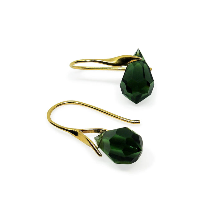 Øreringe med green tourmaline crystal drops i forgyldt sølv og sølv Beadhouse of Copenhagen