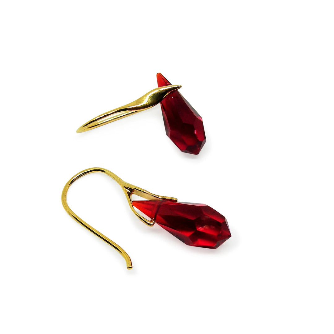 Øreringe med siam ruby crystal drops, sterlingsølv og forgyldt sølv Beadhouse of Copenhagen