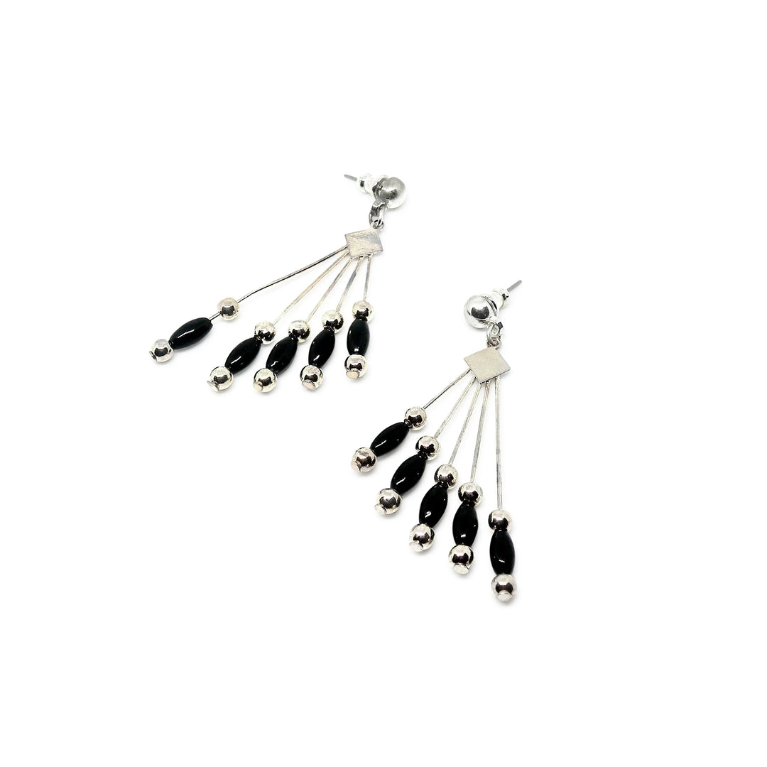 Øreringe, ørestikkere vifte med sorte perler, forsølvet messing Beadhouse of Copenhagen