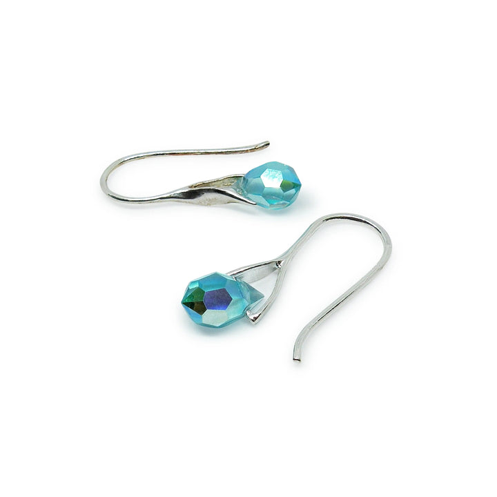 Øreringe med aqua bohemica ab crystal drops, forgyldt sølv og sterlingsølv Beadhouse of Copenhagen