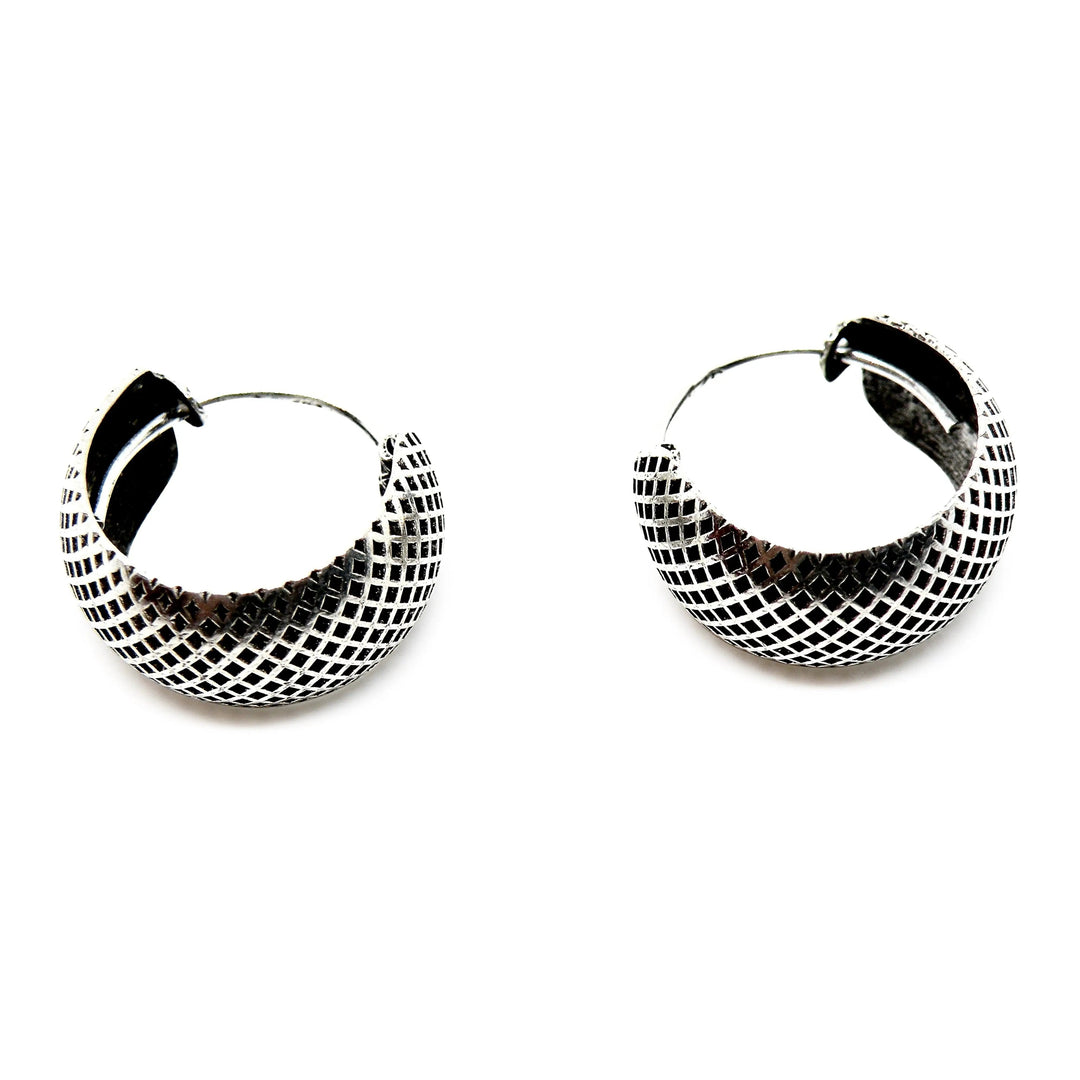 Øreringe, brede hoops med ternet mønster, sterlingsølv, 15 x 6 mm Beadhouse of Copenhagen