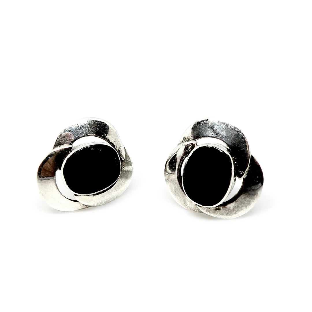Øreringe, ørestikkere blomst med onyx, sterlingsølv, 10 mm Beadhouse of Copenhagen