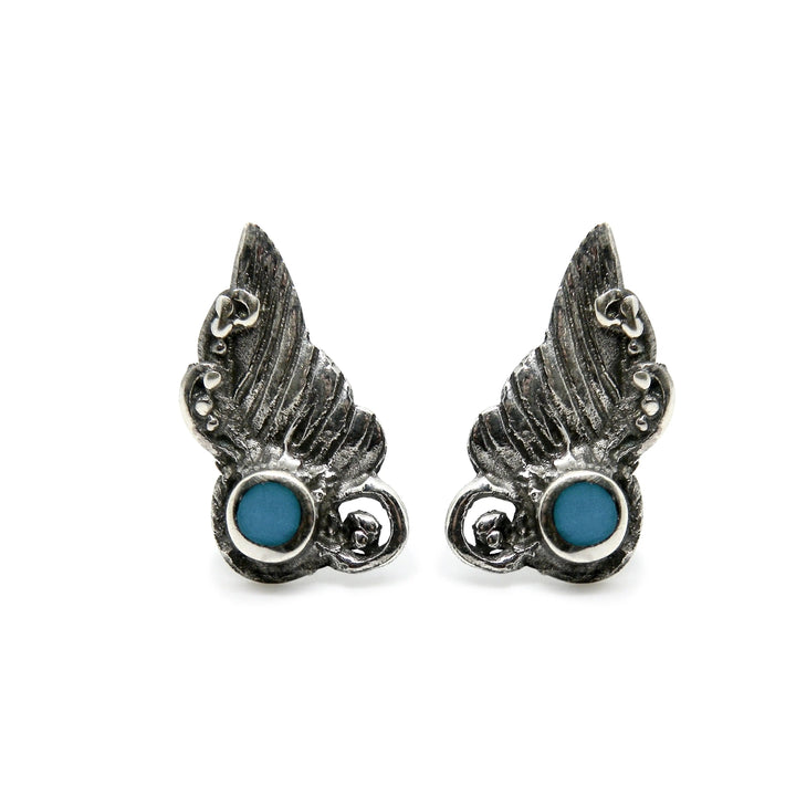 Øreringe, ørestikkere vinge med rund smykkesten, sterlingsølv, 14 mm Beadhouse of Copenhagen