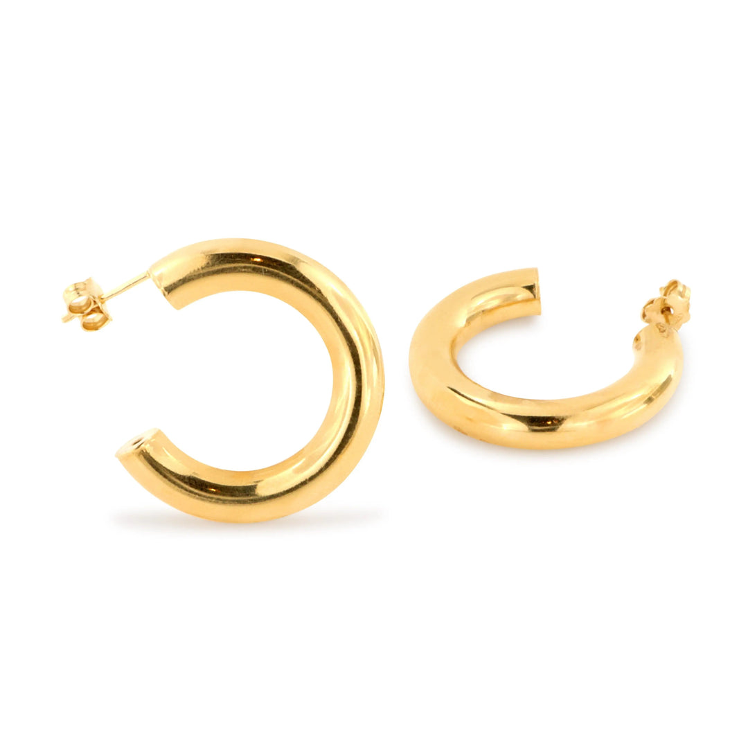 Øreringe, ørestikkere chunky hoops, forgyldt sterlingsølv,  32 x 6 mm Italy