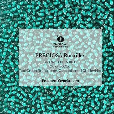 Grønne glasperler, preciosa, whitelined transparent teal green, storkøb Preciosa