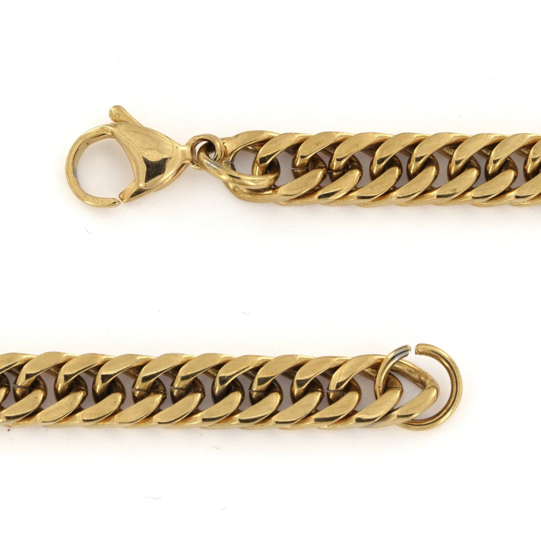 Halskæde, tæt panser facet kæde, forgyldt stål, 60 cm/6,5 mm BLT