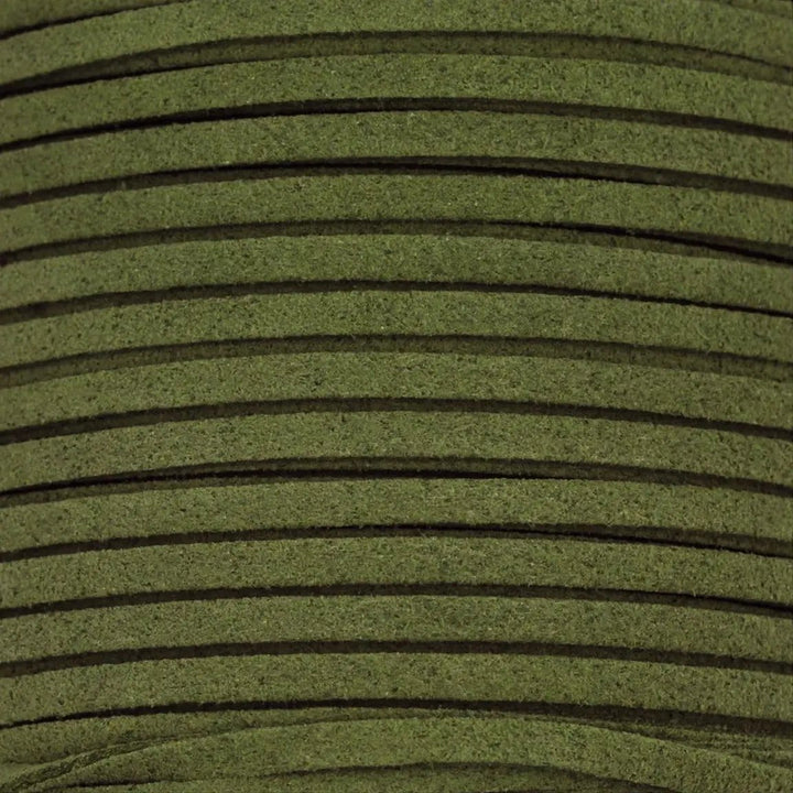 Snor, mørk olivengrøn, ruskind, 3 mm x 1,5 m Tax