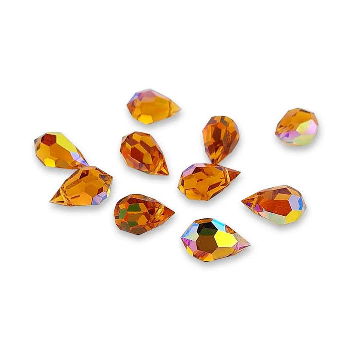Brune glasperler, preciosa crystal drops, topaz ab, 6 x 10 mm Beadhouse of Copenhagen