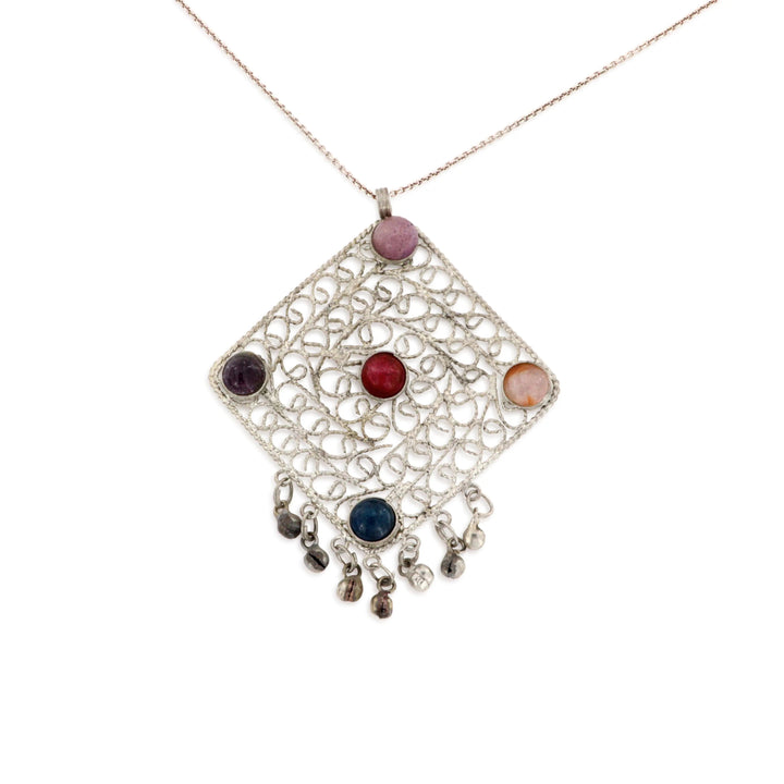 Vedhæng, indisk filigran vedhæng med smykkesten, forsølvet messing Beadhouse of Copenhagen