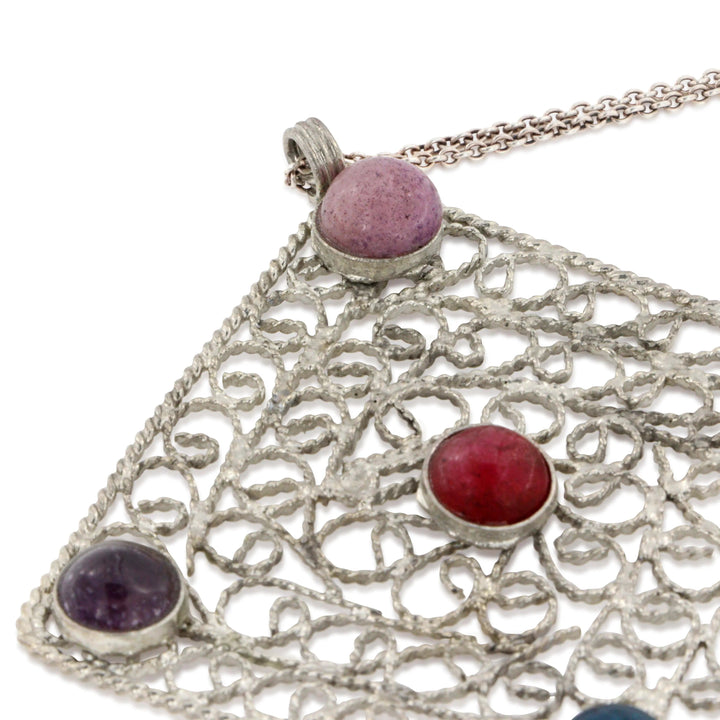 Vedhæng, indisk filigran vedhæng med smykkesten, forsølvet messing Beadhouse of Copenhagen