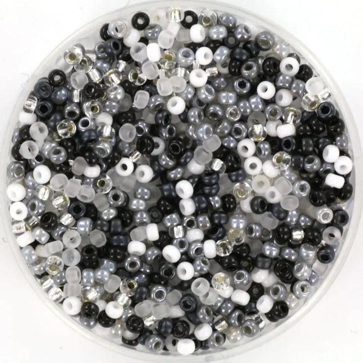 Blandede glasperler, miyuki rocailles seed beads, black and white mix Krea