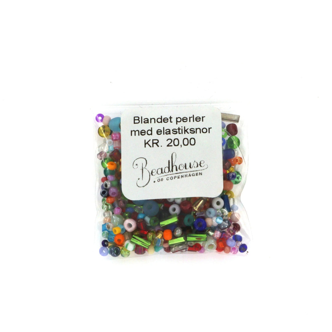 Diy kit, 10 gram blandede glasperler med 1 meter elastiksnor Preciosa BOC