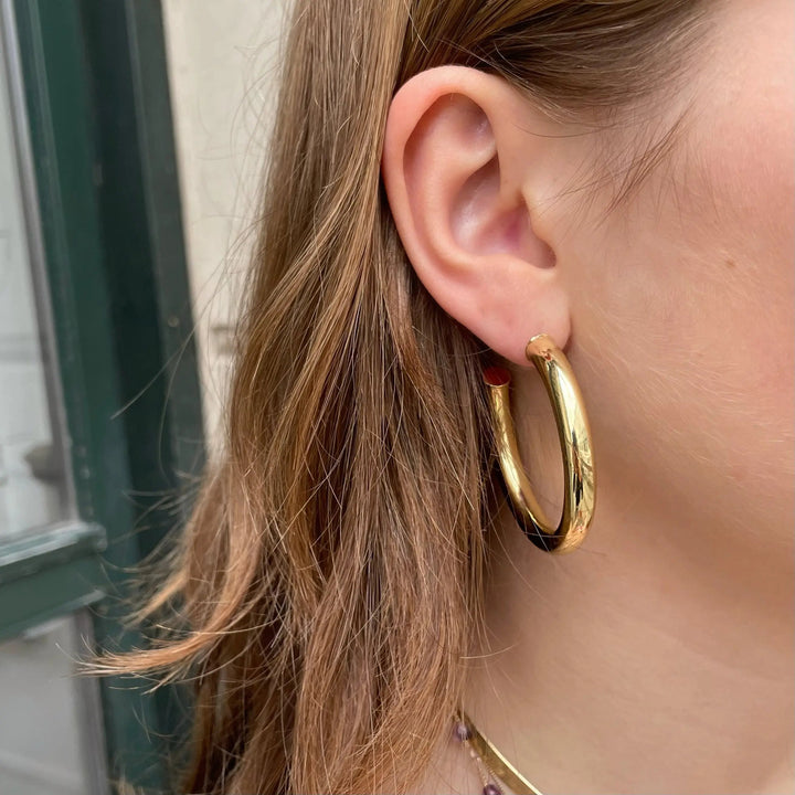 Øreringe chunky hoops, forsølvet og forgyldt messing, 48 x 6 mm Greece